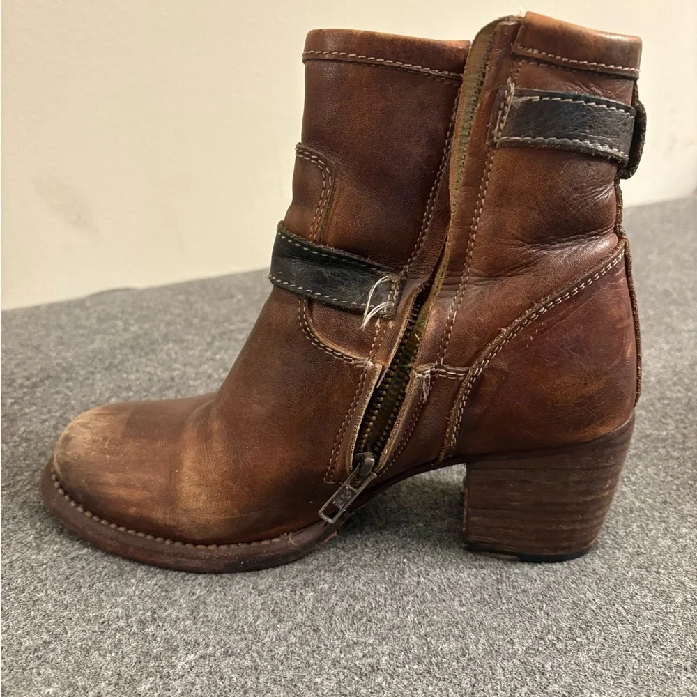 Bed Stu Brown Heeled Boots with Buckle Detail - Picture 2 of 8